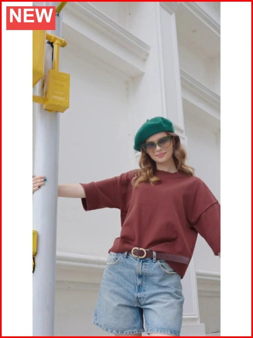 Womens Oversized Cropped Short Sleeve Sweater Knit Pullover Top